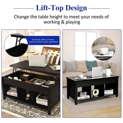 Lift-Top Coffee Table, Hidden Storage Cubes, Black