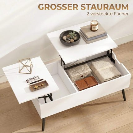 Lift-Top Coffee Table With Hidden Storage, 100 x 50 cm, White