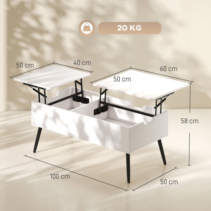 Lift-Top Coffee Table With Hidden Storage, 100 x 50 cm, White