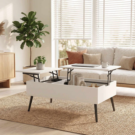 Lift-Top Coffee Table With Hidden Storage, 100 x 50 cm, White