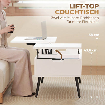 Lift-Top Coffee Table With Hidden Storage, 100 x 50 cm, White
