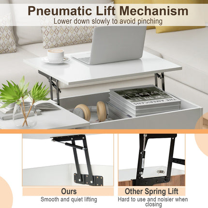 Lift-Top Coffee Table With Storage, Pneumatic Gas Lift