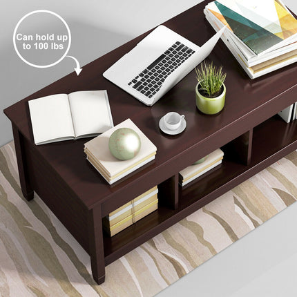 Lift-Top Coffee Table with Hidden Storage, 3 Shelves