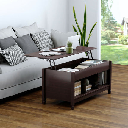 Lift-Top Coffee Table with Hidden Storage, 3 Shelves