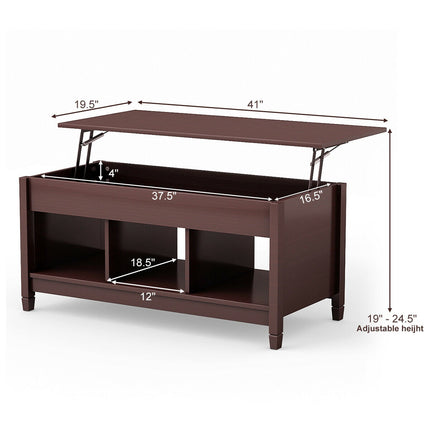 Lift-Top Coffee Table with Hidden Storage, 3 Shelves