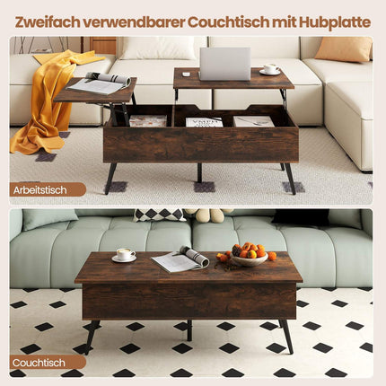 Lift-Top Coffee Table with Hidden Storage, Adjustable Height