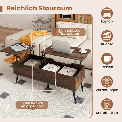 Lift-Top Coffee Table with Hidden Storage, Adjustable Height