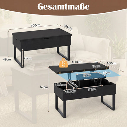 Lift-Top Coffee Table with Hidden Storage, Black, 3-in-1 Design