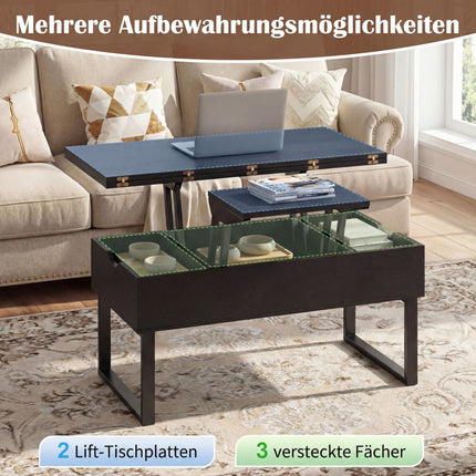 Lift-Top Coffee Table with Hidden Storage, Black, 3-in-1 Design