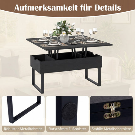Lift-Top Coffee Table with Hidden Storage, Black, 3-in-1 Design