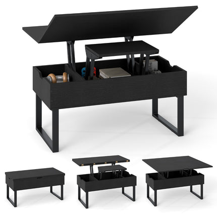 Lift-Top Coffee Table with Hidden Storage, Black, 3-in-1 Design