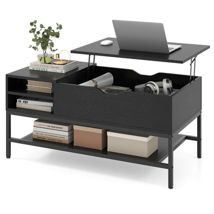 Lift-Top Coffee Table with Hidden Storage, Black Wood