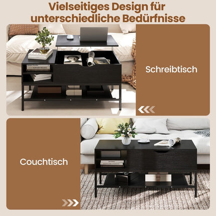 Lift-Top Coffee Table with Hidden Storage, Black Wood