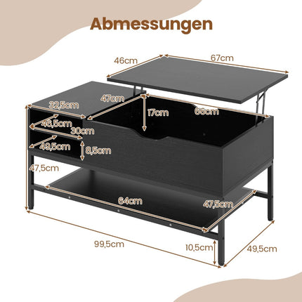 Lift-Top Coffee Table with Hidden Storage, Black Wood