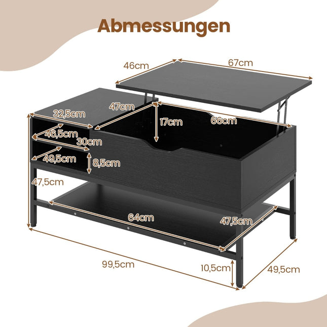Lift-Top Coffee Table with Hidden Storage, Black Wood