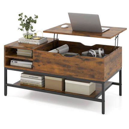 Lift-Top Coffee Table with Hidden Storage, Brown Wood