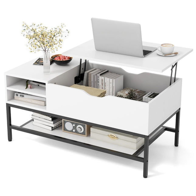 Lift-Top Coffee Table with Hidden Storage, White