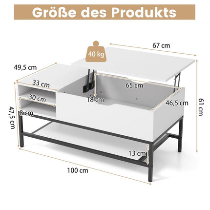 Lift-Top Coffee Table with Hidden Storage, White
