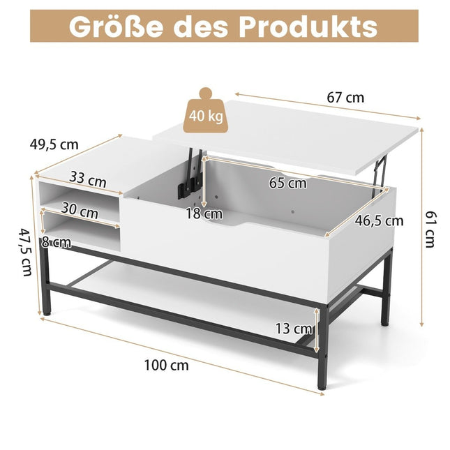 Lift-Top Coffee Table with Hidden Storage, White