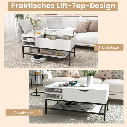 Lift-Top Coffee Table with Hidden Storage, White
