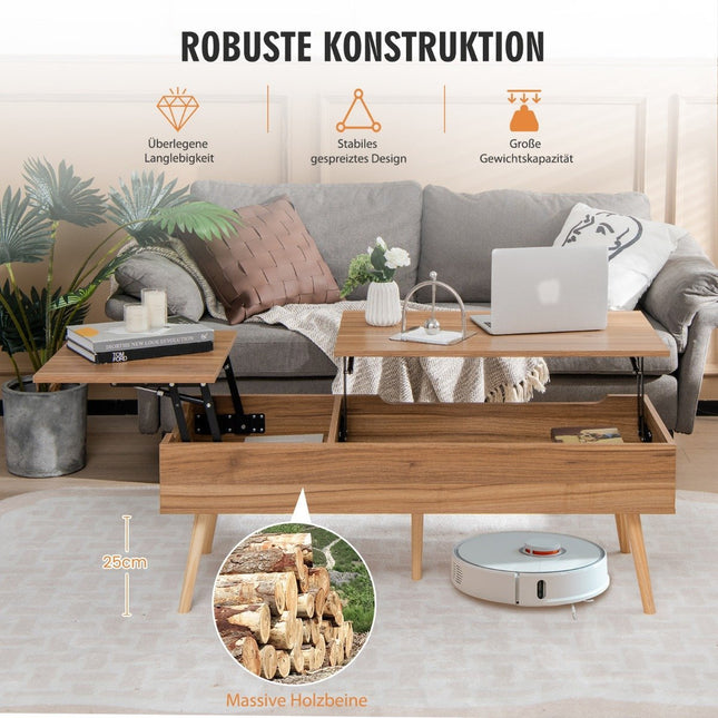 Lift-Top Coffee Table with Storage, 120x49x42 cm, Brown