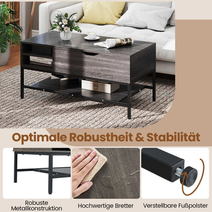 Lift-Top Coffee Table with Storage, Adjustable Height, Gray