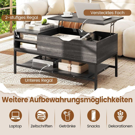 Lift-Top Coffee Table with Storage, Adjustable Height, Gray