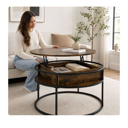 Lift-Top Coffee Table with Storage, Black Industrial Design