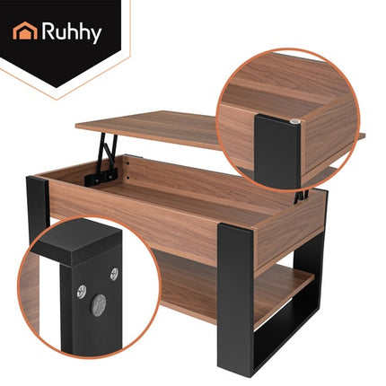 Lift-Top Coffee Table with Storage, Oak & Black