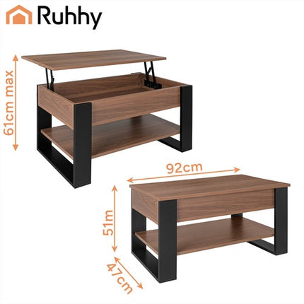 Lift-Top Coffee Table with Storage, Oak & Black
