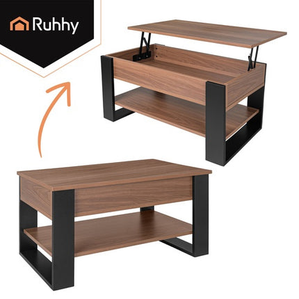 Lift-Top Coffee Table with Storage, Oak & Black