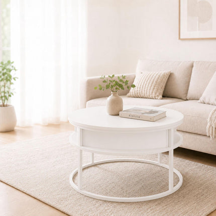 Lift-Top Coffee Table with Storage – White, MDF & Metal