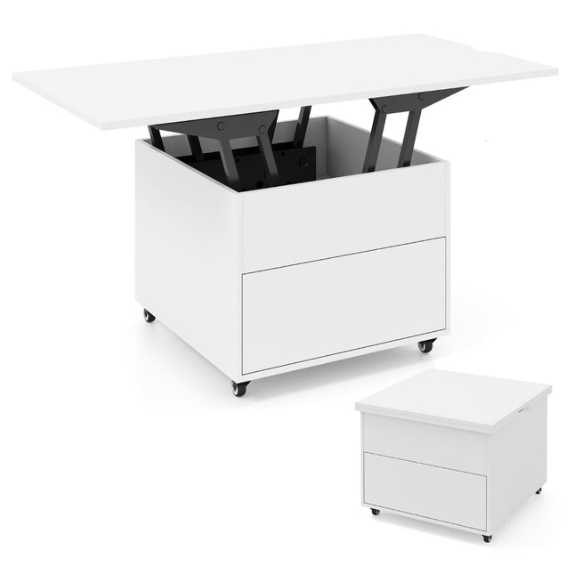 Lift-Top Coffee Table with Storage, White, Mobile