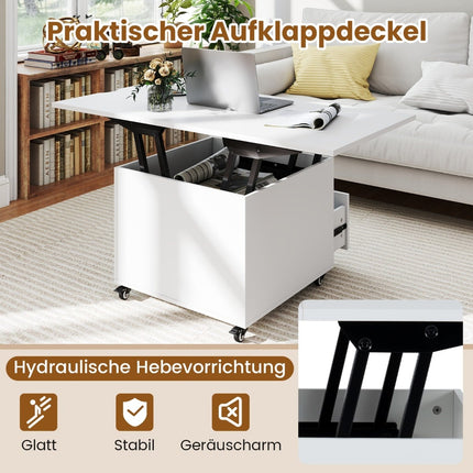 Lift-Top Coffee Table with Storage, White, Mobile