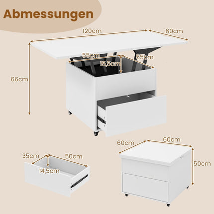 Lift-Top Coffee Table with Storage, White, Mobile