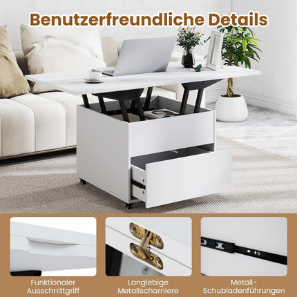 Lift-Top Coffee Table with Storage, White, Mobile