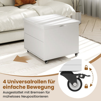 Lift-Top Coffee Table with Storage, White, Mobile