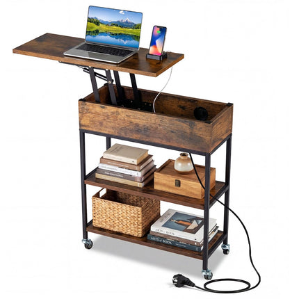 Lift-Top Side Table with Charging Station and Storage