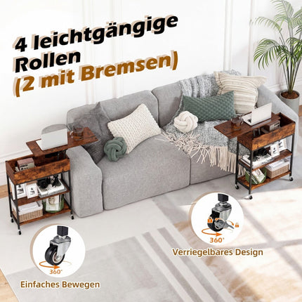 Lift-Top Side Table with Charging Station and Storage