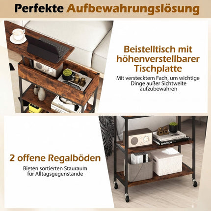 Lift-Top Side Table with Charging Station and Storage