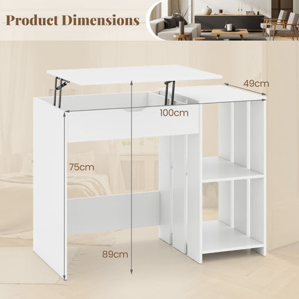 Lift-Top Sit-Stand Computer Desk, 100 x 49 cm, White