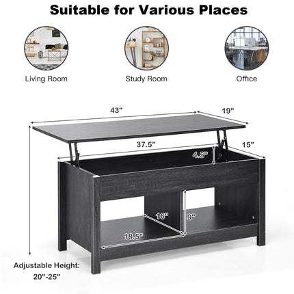 Lift-Top Storage Coffee Table, 109 cm, Black