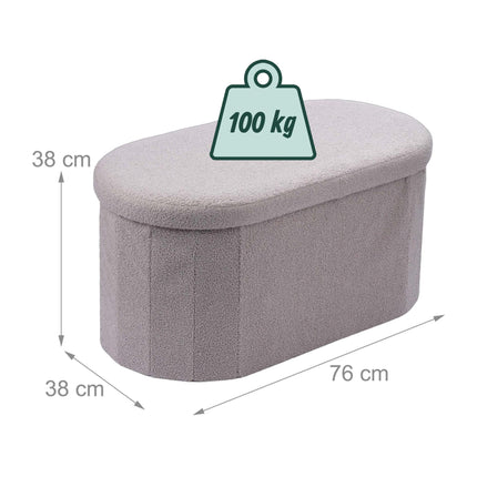 Light Grey Teddy Fabric Storage Bench – 76 cm Oval