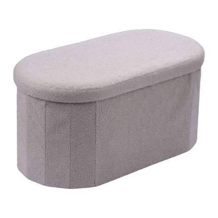Light Grey Teddy Fabric Storage Bench – 76 cm Oval
