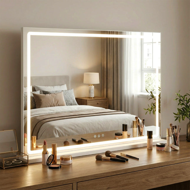 Lighted Makeup Mirror 80x60 cm, 3-Color Dimmable Touch