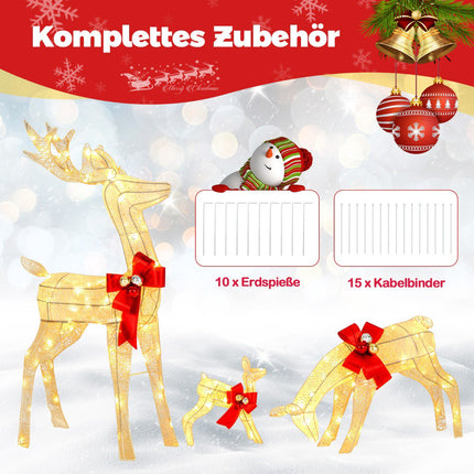 Lighted Reindeer Family Set, 3-Piece, 230 LED, Timer