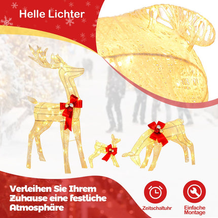 Lighted Reindeer Family Set, 3-Piece, 230 LED, Timer
