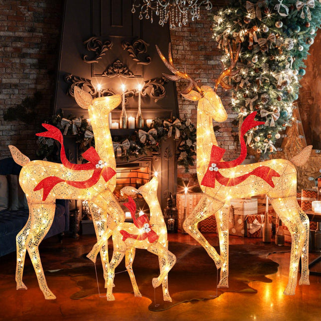 Lighted Reindeer Family Set, 3-Piece, 440 Warm White LEDs