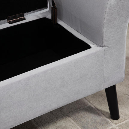Light gray velvet upholstered bench with storage - modern design