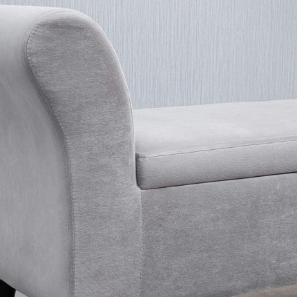 Light gray velvet upholstered bench with storage - modern design
